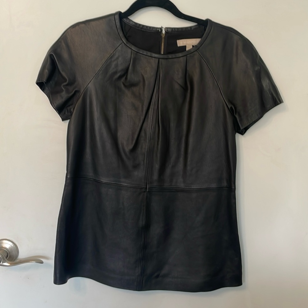 Banana Republic Genuine Black Leather Short Sleeve Top Size S